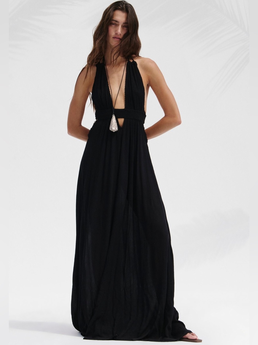 Free People Black Look Into the Sun Maxi V-Neck Plunge Dress
